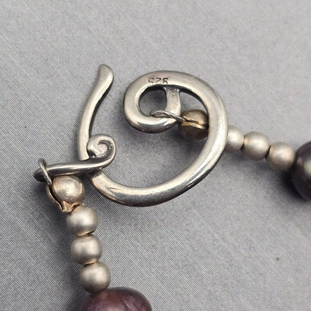 Peacock Baroque Pearl Purple Agate Pendant Sterling Silver Necklace 16" - Picture 6 of 12